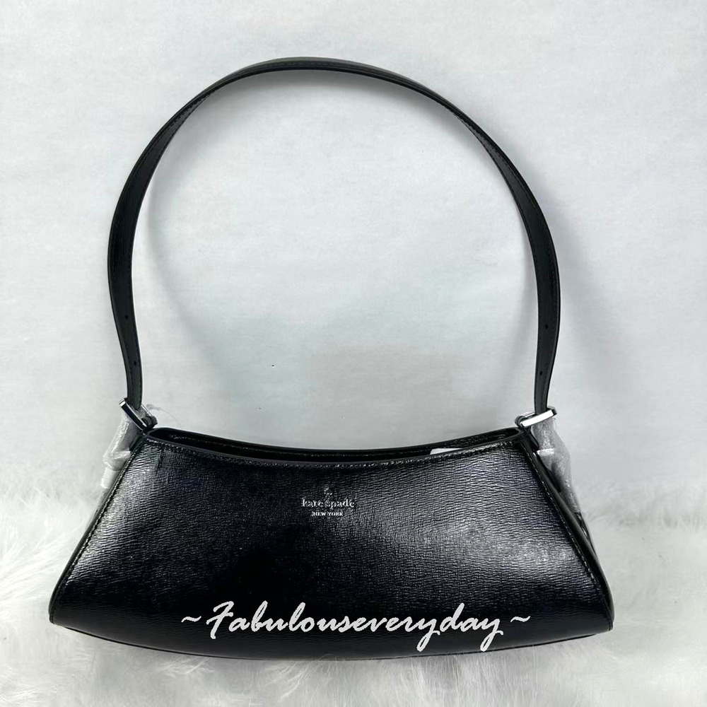 Kate Spade Frankie Textured Patent Leather Small East West Shoulder Bag In Black